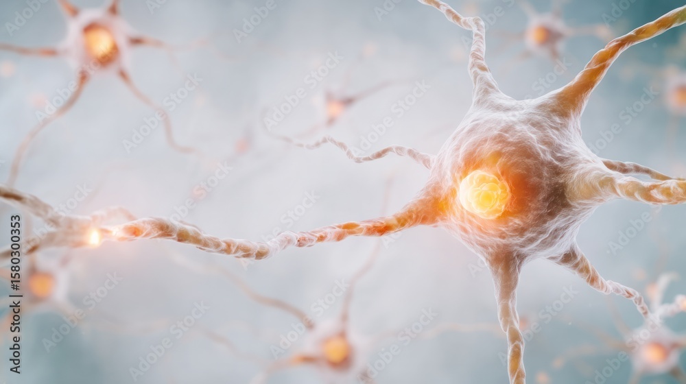 Poster neural network firing: microscopic view of a neural network firing, showcasing the intricate connect