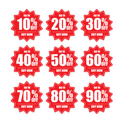 Discount Sticker Set Vector – Up to 10% to 90% OFF Labels