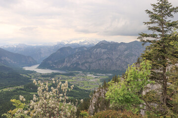 Obraz premium Blick vom Predigstuhl in Richtung Hallstätter See und Dachstein