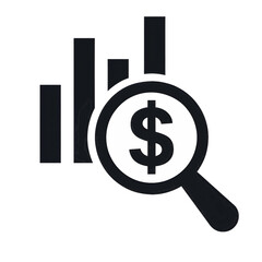 Obraz premium Financial Analysis Icon with Dollar Sign and Bar Graph on White Background