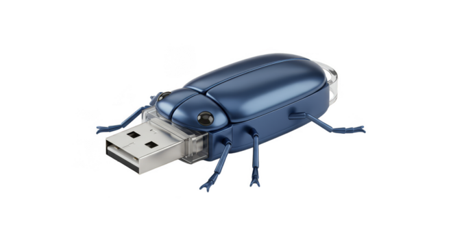 Illustration of Blue Beetle USB Drive Data Storage Tech Device