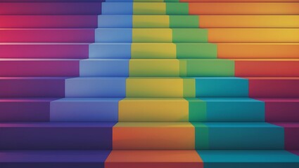 Obraz premium Abstract rainbow colored staircase with gradient lighting and geometric design