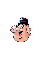 Happy pig head with butcher hat
