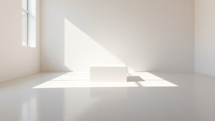 Obraz premium Serene Empty Room with Pedestal and Sunlit Shadows