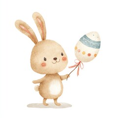 Adorable Watercolor Bunny Holding a Decorated Easter Egg, a Delightful Springtime Scene