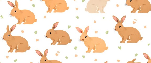 Naklejka premium Seamless adorable flat vector rabbit and hare pattern on white background, charming, spring