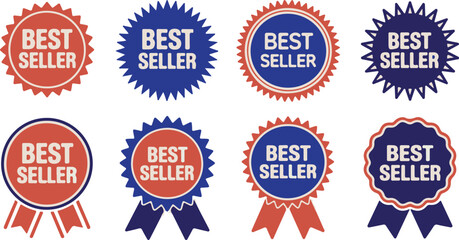 Vector art of collection of best seller award badges in blue and red