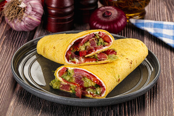 Burrito with tuna and vegetables wrap