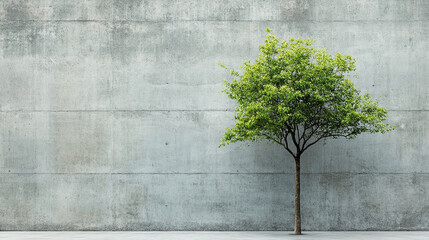A lone tree against a concrete wall symbolizes growth and sustainability in finance.
