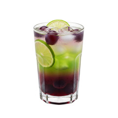 Refreshing layered cocktail with grapes and lime slices isolated on transparent background