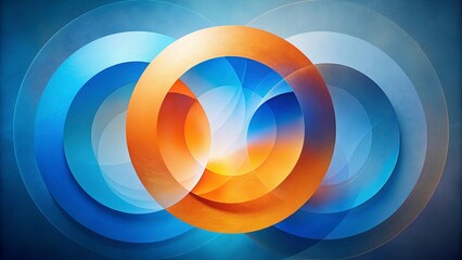 Abstract background with circles in blue and orange colors. 3d render