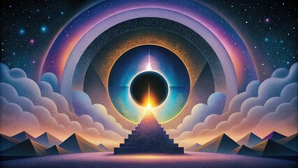 Mystical portal to the future. 3D illustration. Vintage style.