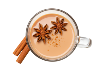 Isolated Spiced Chai Tea with Star Anise and Cinnamon Sticks