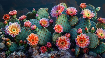 Rare cactus species with vibrant flowers