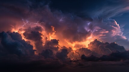 Naklejka premium Ethereal Lightning Storm: Dramatic Sky, Vibrant Clouds, and Electric Discharges