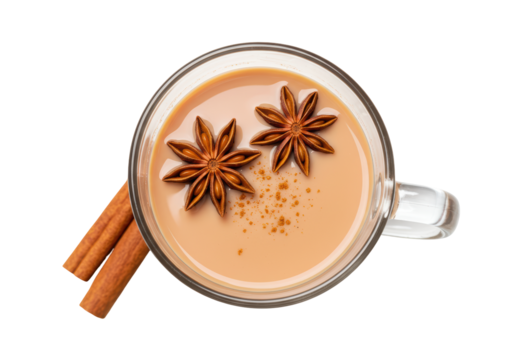 Isolated Spiced Chai Tea with Star Anise and Cinnamon Sticks