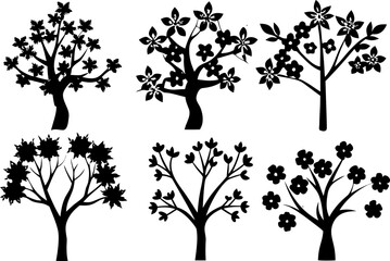 Obraz premium Flowering Tree Silhouette Vector Illustrations