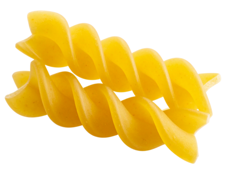 Single Fusilli Pasta Piece Floating with Stylized Shadow, Minimalist 3D Icon Style, Transparent Background.