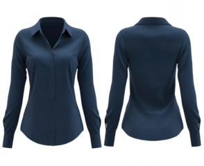 Navy blue button-down blouse, front & back view