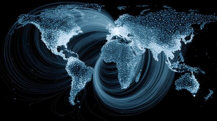 World Map with Network Connection Points and Fiber Optic Cables