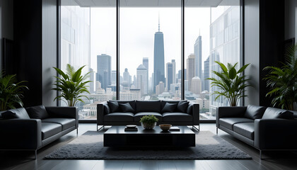 Elegant Living Space with Greenery and City Panorama