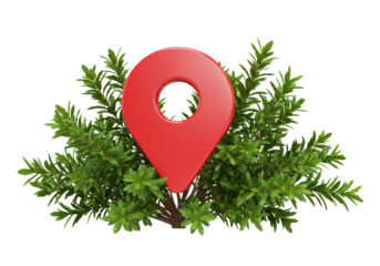 Isolated Red Location Pin Surrounded by Greenery