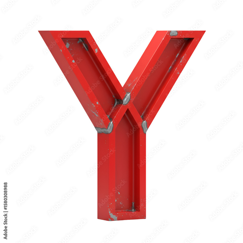 Fototapete isolated 3d rendering of red metallic letter y on transparent background