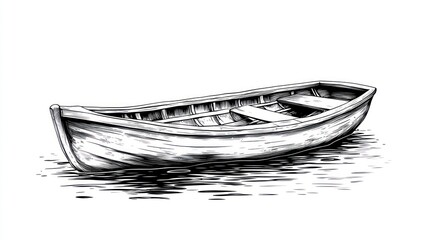 Detailed sketch of a wooden rowboat.