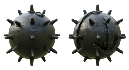 Isolated 3D Rendering of Sea Mine Dark Metal Isolated Background