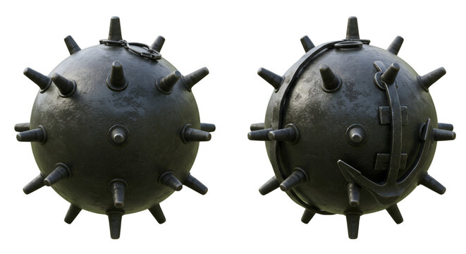Isolated 3D Rendering of Sea Mine Dark Metal Isolated Background