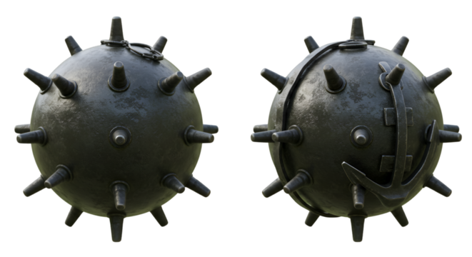 Isolated 3D Rendering of Sea Mine Dark Metal Isolated Background