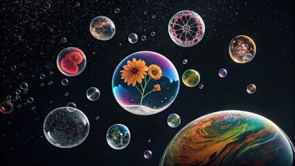 Naklejka premium abstract icons floating over black canvas