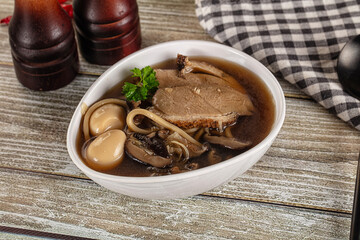 Japanese Ramen soup with duck