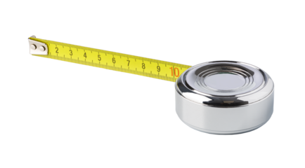 Yellow measuring tape showing ten centimeters on transparent background