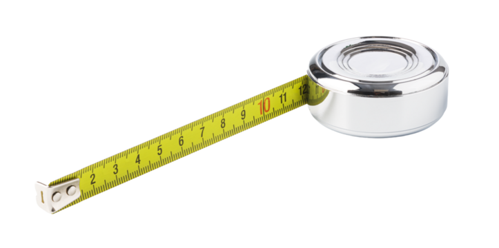 Pocket tape measure extending on transparent background