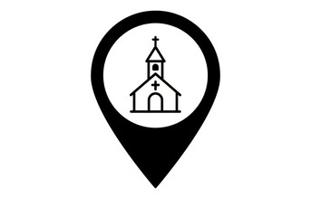 Isolated Black Location Pointer with Church Icon