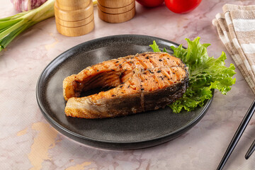Gourmet grilled salmon fish steak