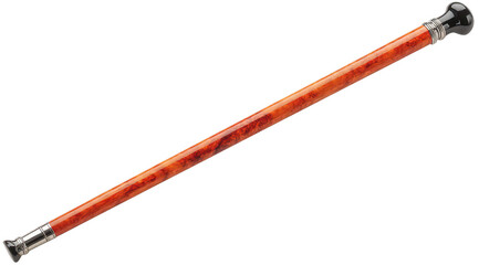 Wooden walking stick, reddish-brown, ornate ends