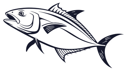 Obraz premium Stylized black and white illustration of a tuna fish with open mouth and detailed fins and tail