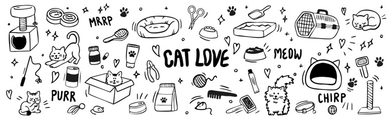 Cute cat love doodle vector collection, illustration set  © Lisa