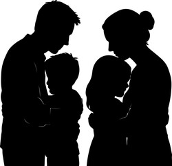 Silhouette of Father with Son and Mother with Daughter &ndash; Family Bonding Vector