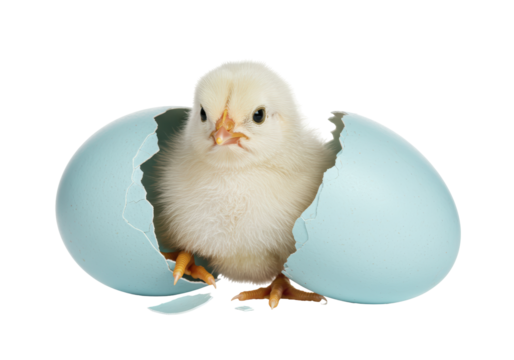 Isolated Hatching Chick with Broken Eggshell Newborn Animal