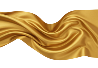 Isolated Golden Silk Fabric, Smooth and Luxurious Wave