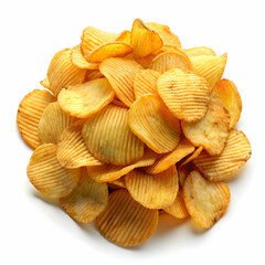 bunch of potato chips on with white background