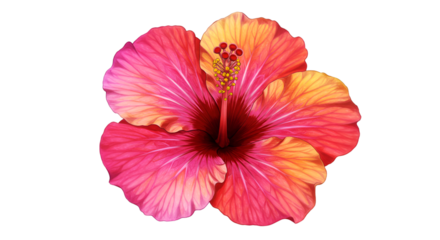 Isolated Floral Hibiscus Flower with Pink and Yellow Petals on Transparent