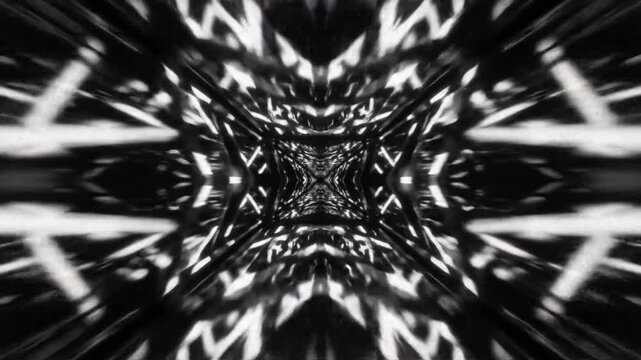 Kaleido scope pattern black, mirrored black and white abstract pattern spinning in motion perfect for VJ loops psychedelic visuals and hypnotic digital backgrounds - Powered by Adobe