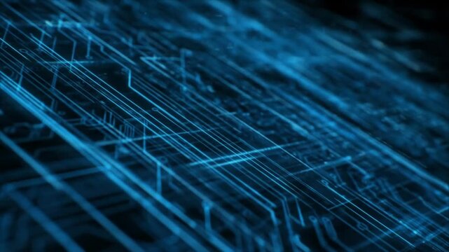 Blue abstract digital circuit board lines technology data network background close up