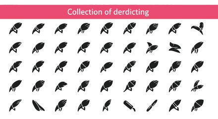  A collection of 25 Collection of depicting Black flet Icon. The icons are neatly arranged in rows and columns, with a pink banner on the top that reads 'Collection of depicting © Slamat