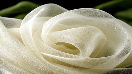 Delicate translucent fabric, softly draped with subtle sparkling accents that create a luxurious