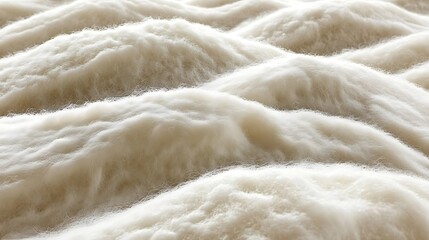 Delicate undulating expanse of a fluffy white material creates a soothing abstract visual landscape